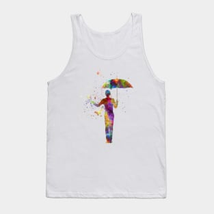 woman holding umbrella gesture silhouette in watercolor Tank Top